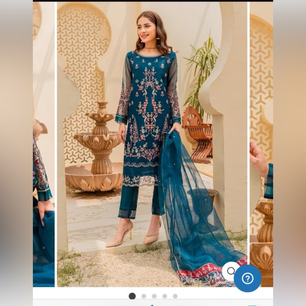 Batik Teal Embroidered Suit with Dupatta